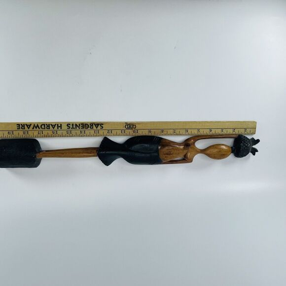 Caribbean African Folk Art Carved Wooden Woman Carrying Basket On Head VTG 20in - Picture 4 of 10